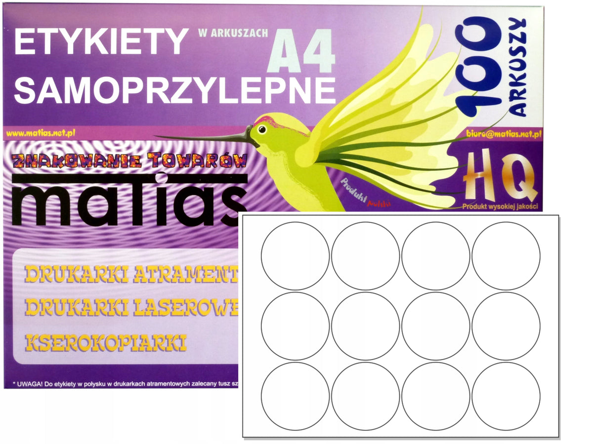 Stickers fi 60 Labels A4 round stickers /100ark