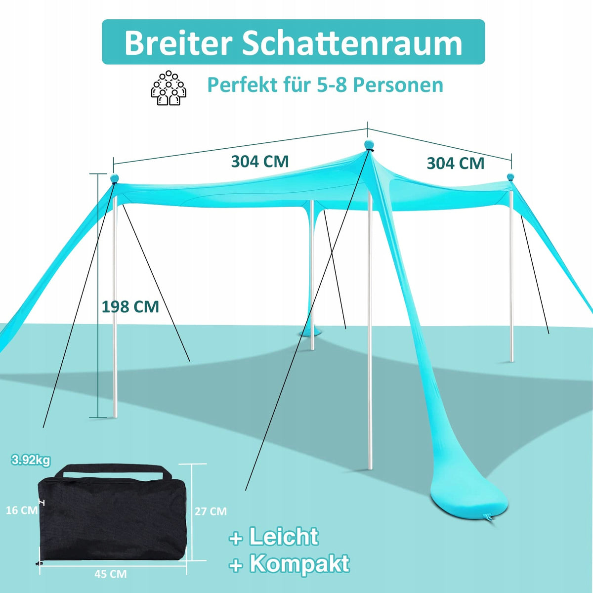 Strandmuschel Riggoo 3x3m With UV Protection And Shadow Adjustment For Camping