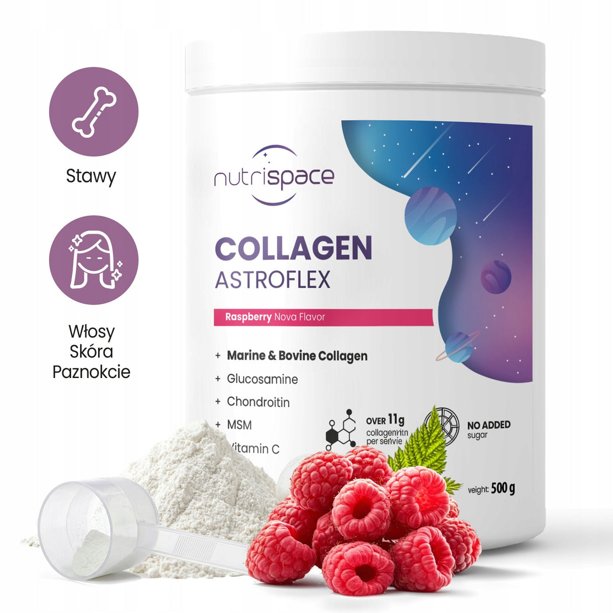 Strawberry Collagen Powder for joints Fish Beef nutrispace Astroflex 500g Manufacturer code 470202