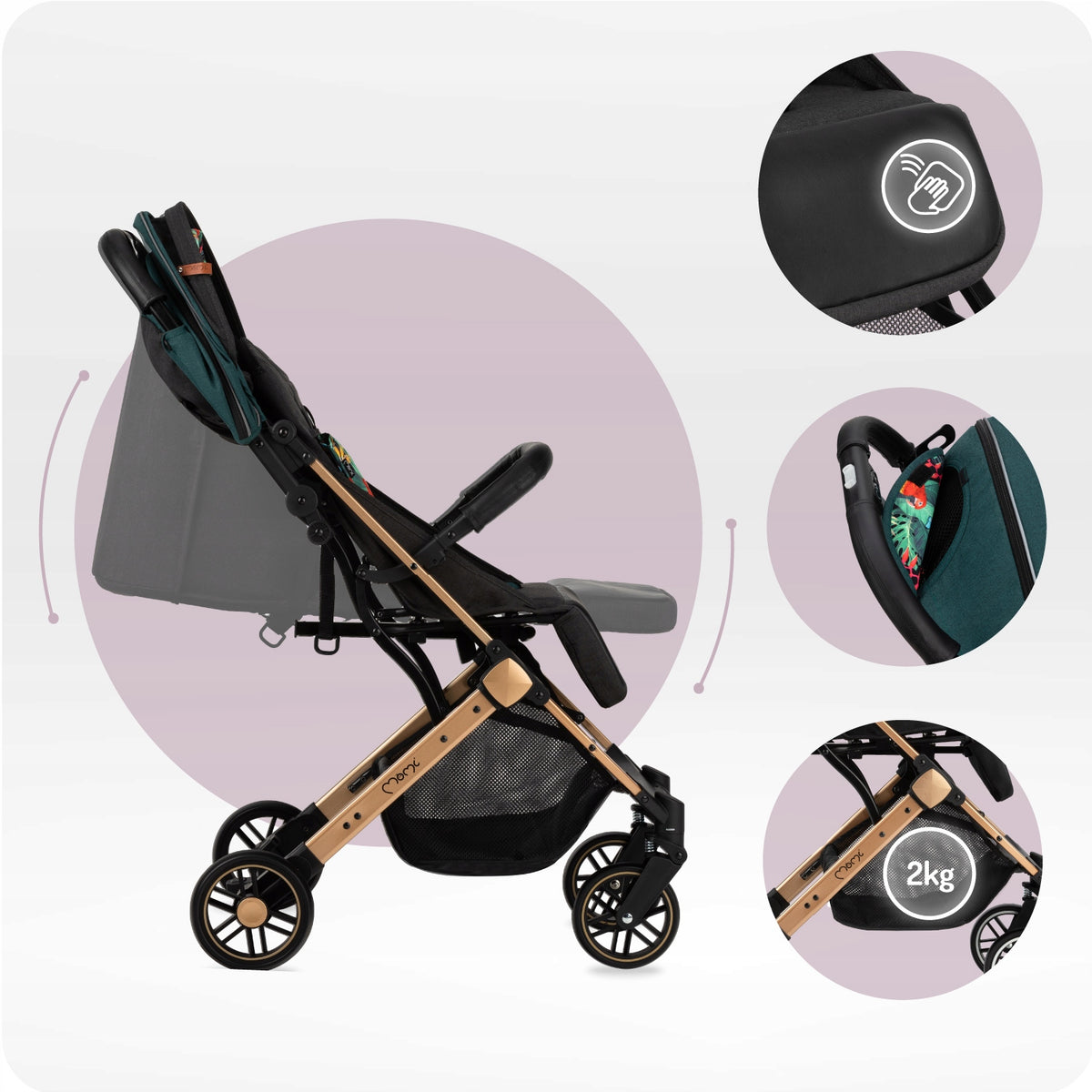 Stroller MoMi ESTELLE green - lightweight folding compact suitcase Manufacturer code WOSP00019