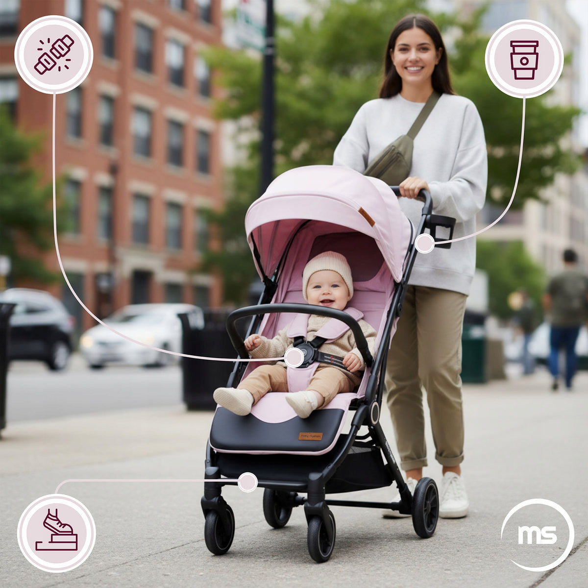 Stroller Moby-System LENA PINK PRO with SUITCASE function Packaging status original