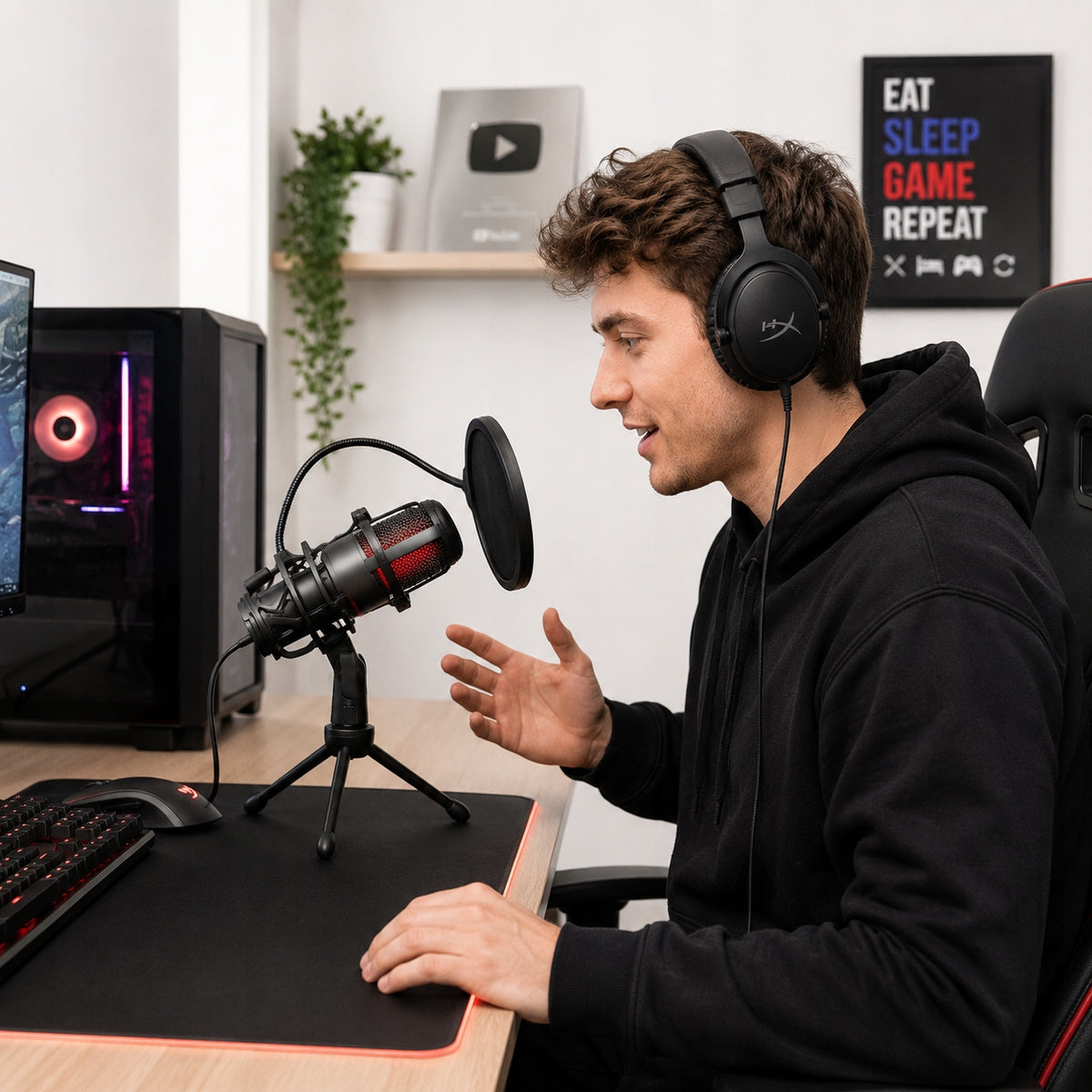 Studio Computer Microphone DEFENDER FORTE Gaming USB RGB LED Tripod Packaging status original