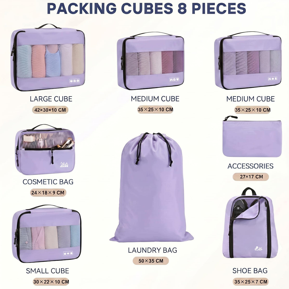 Suitcase Organizer 8 Pcs MURISE Lila Packages For Travel And Packing Packaging status original