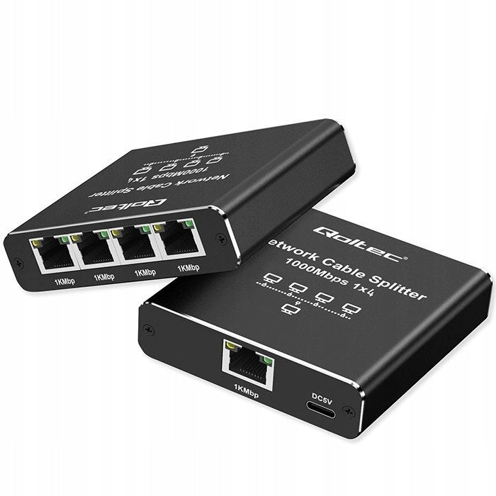 Switch Ethernet mini 1x4 RJ45 Qoltec 1000Mb/s USB-C aluminum splitter