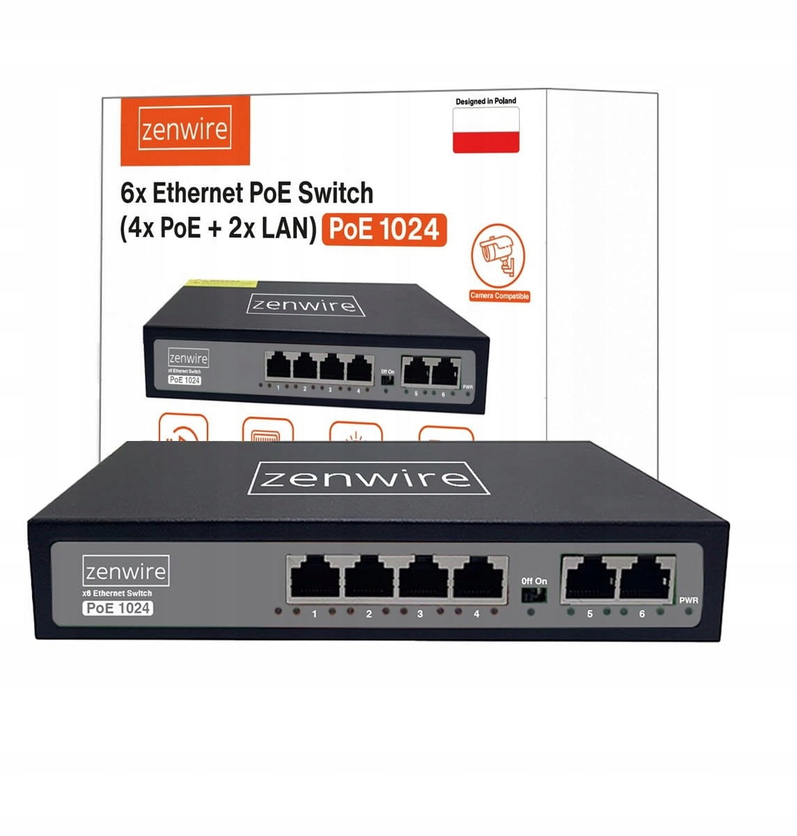Switch Power Supply POE LAN Splitter 8 Ports 6 Ethernet RJ45 100Mbps Camera
