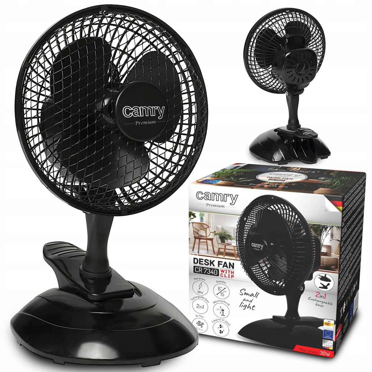 TABLE WINDMILL FAN FOR CLIP 20CM 2in1 WITH MOUNT BLACK