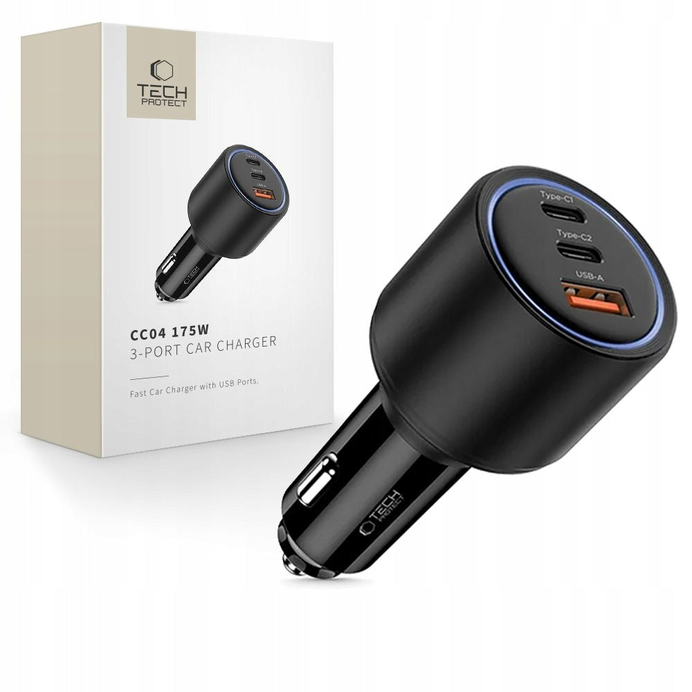 TECH-PROTECT CC04 3-PORT CAR CHARGER PD175W BLACK