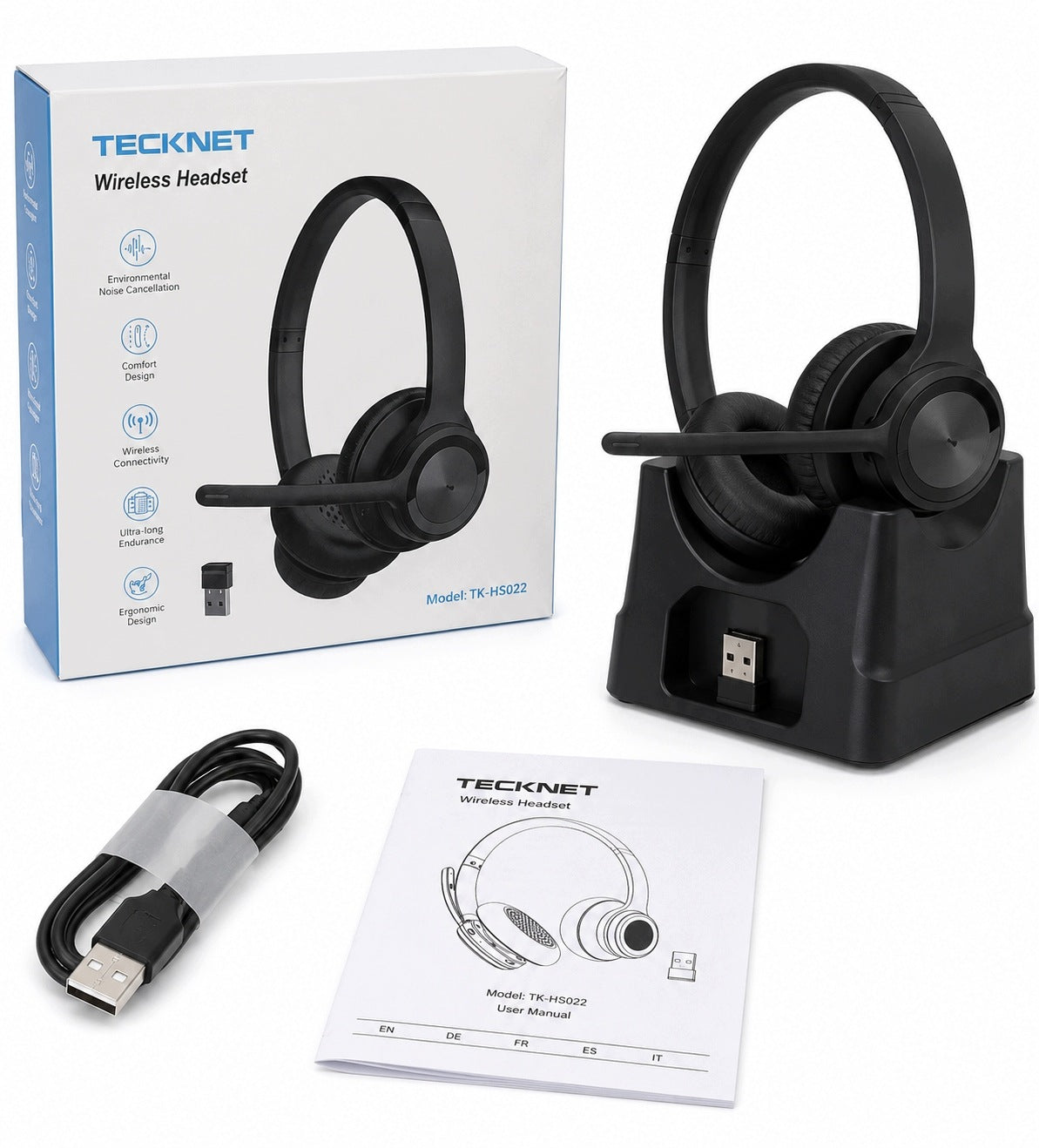 TECKNET Wireless Headphones With USB Microphone TK-HS022