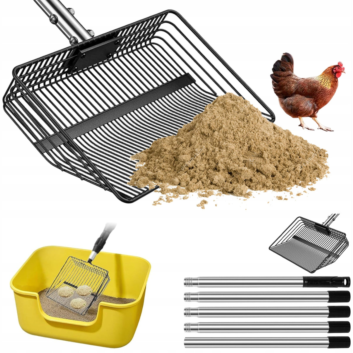 TELESCOPIC STABLE CLEANING PADDLE 91-190CM METAL FOR MANURE