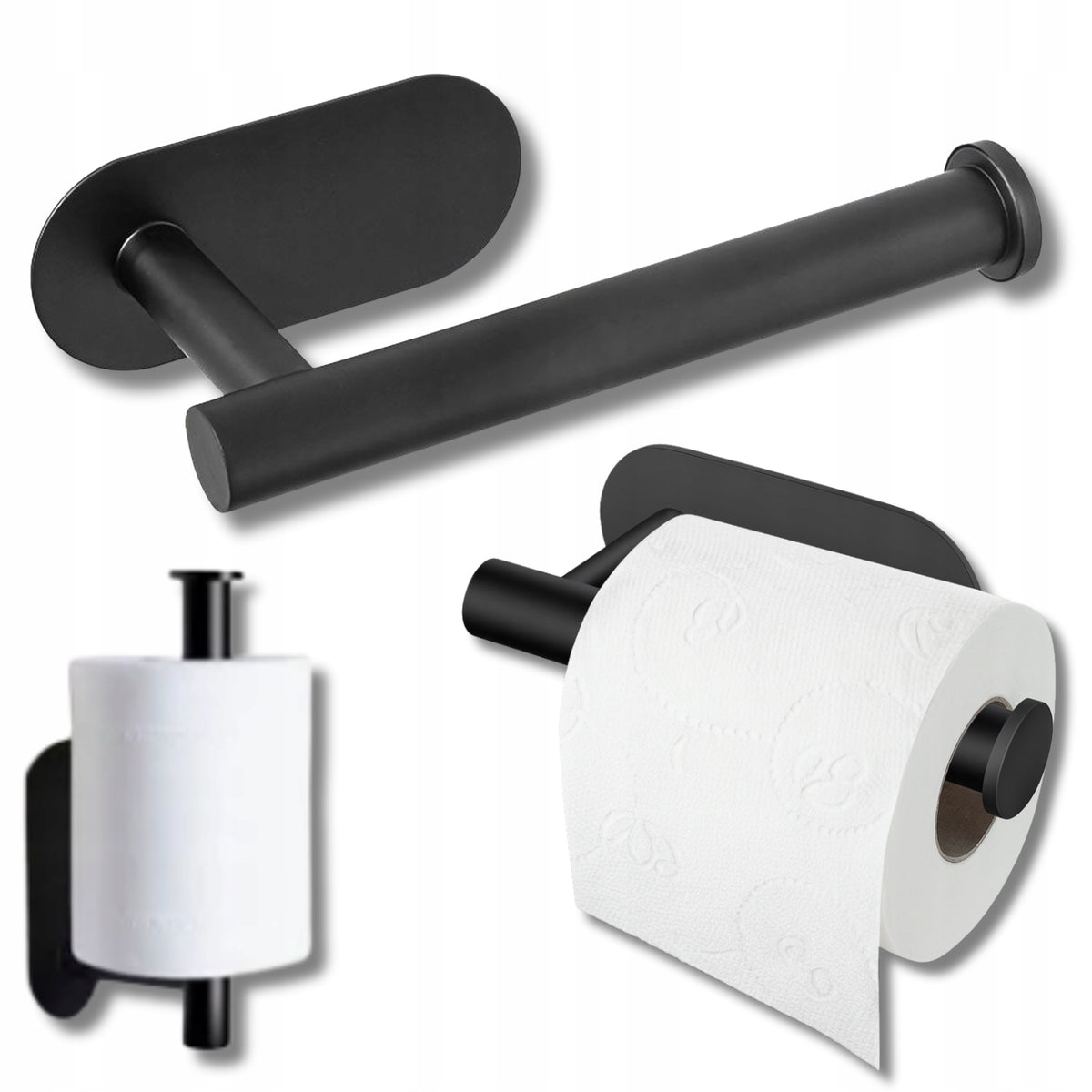 TOILET PAPER HANGER HOLDER WITHOUT DRILLING SELF-ADHESIVE BLACK