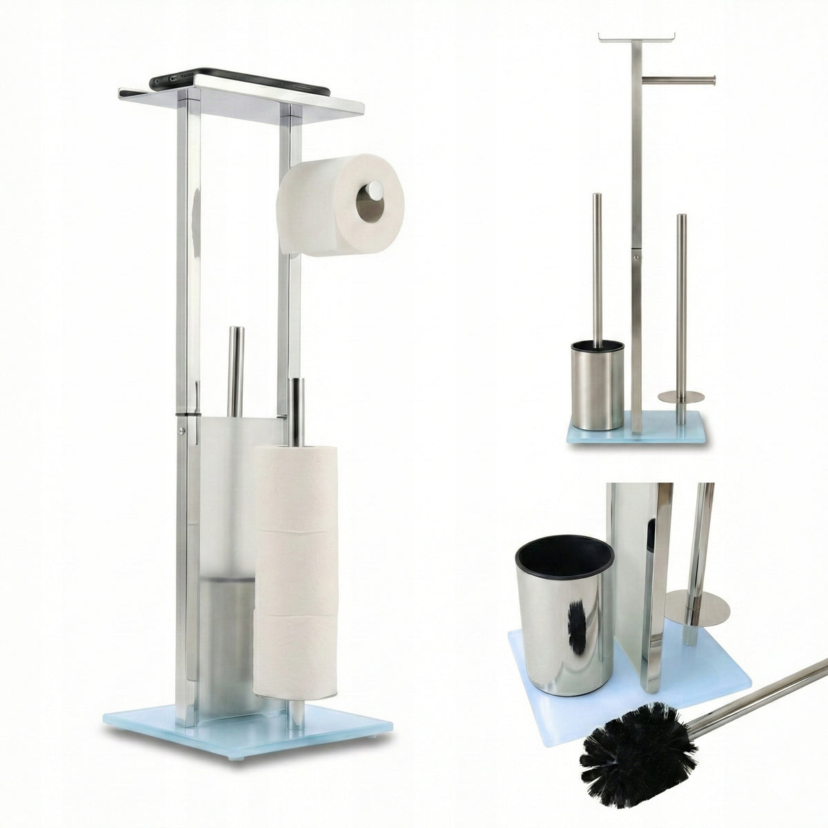 TOILET PAPER RACK AND TOILET BRUSH WITH SHELF HEIGHT 65 CM STAINLESS STEEL Manufacturer code N02002S