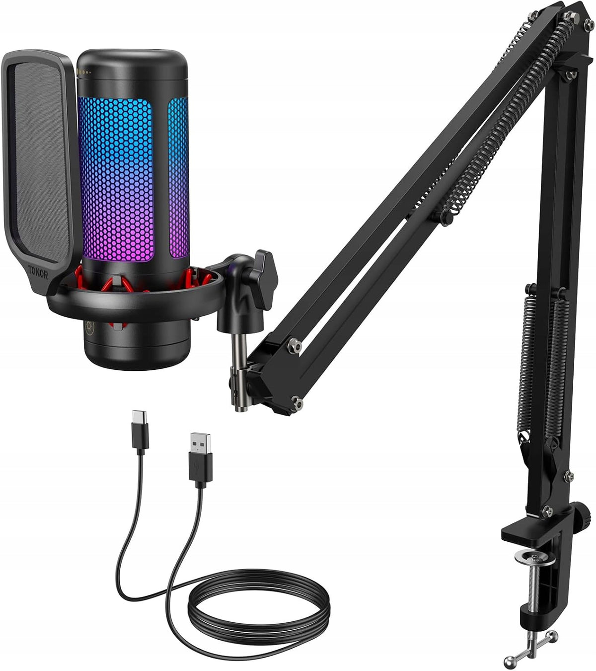 TONOR TC310+ USB Gaming Microphone with Adjustable RGB Modes and Brightness
