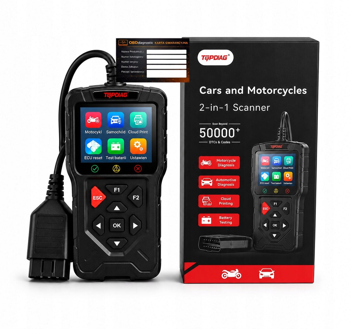 TOPDIAG OBD2 Diagnostic Tester for Motorcycle and Car ECU Scanner