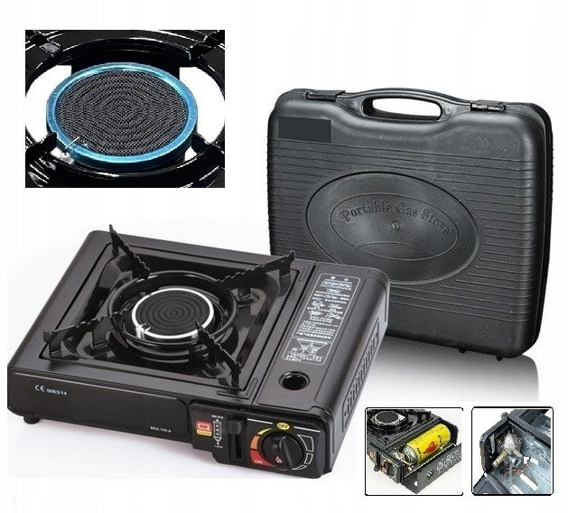 TOURIST COOKER CERAMIC GAS BURNER WITH SUITCASE BLACK FOR CARTRIDGES