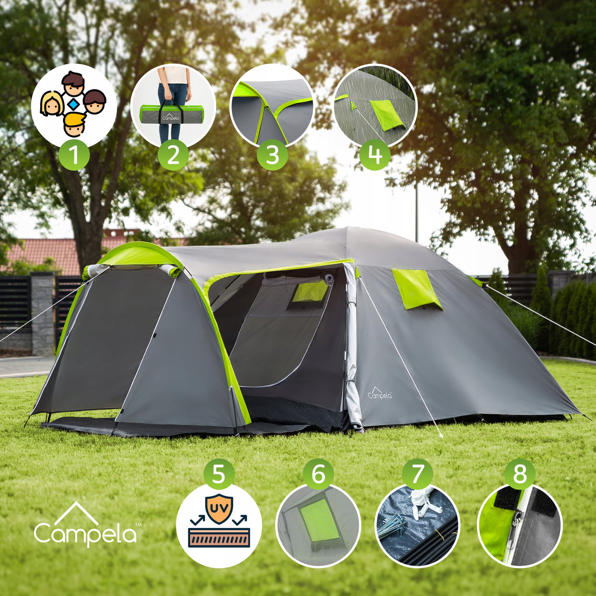 TOURIST TENT 4 PERSON FAMILY CAMPING IGLO WATERPROOF CAMPELA Manufacturer code CA0013GRN