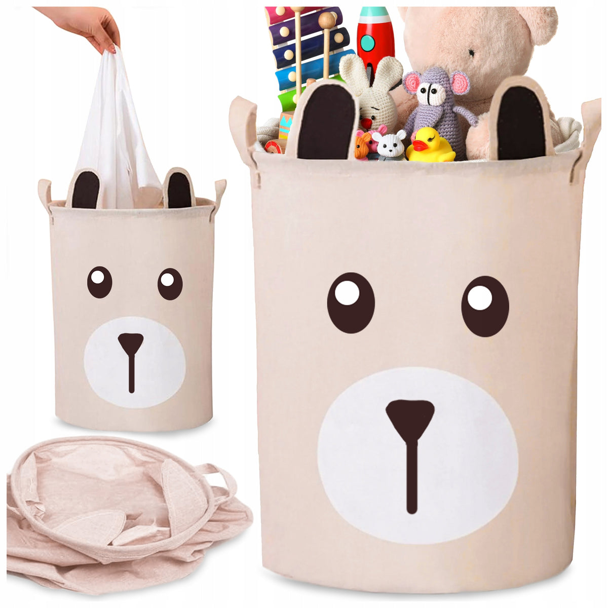 TOY BASKET MATERIAL CONTAINER ORGANIZER WITH DRAWSTRING CLOSED 43L