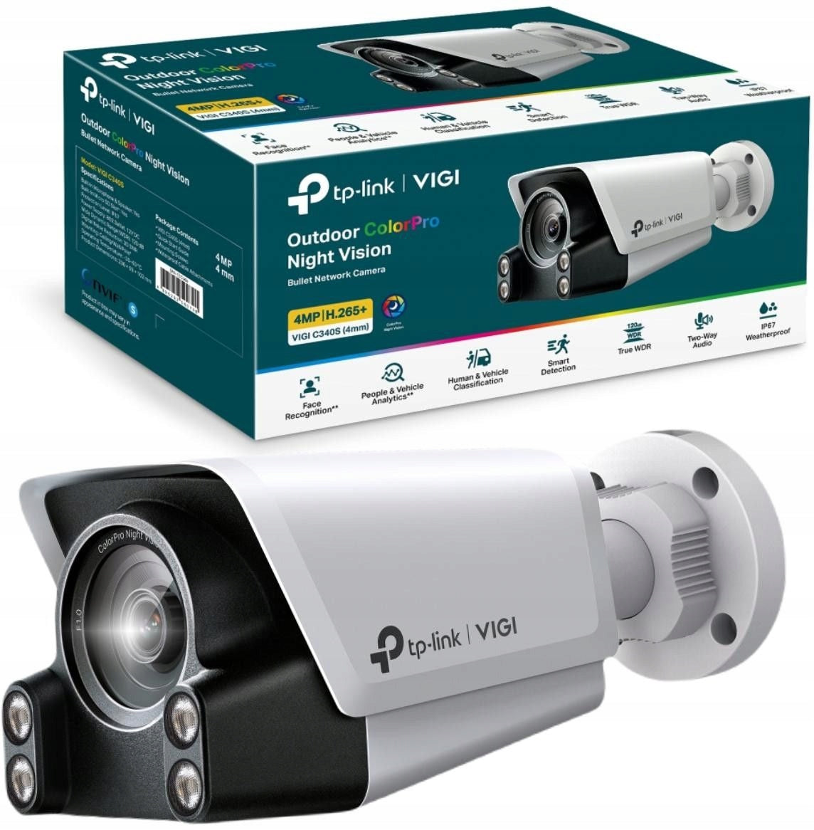 TP Link VIGI C340S 4mm Outdoor Bullet IP Camera 4MPx IP67 PoE