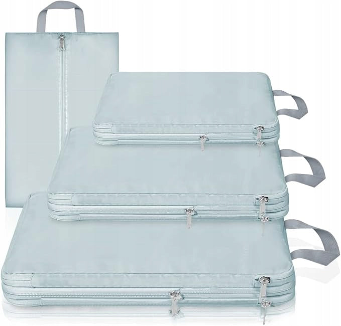 TRAVEL COMPRESSION BAGS FOR SUITCASE SET OF 4 LUGGAGE ORGANIZERS Color blue
