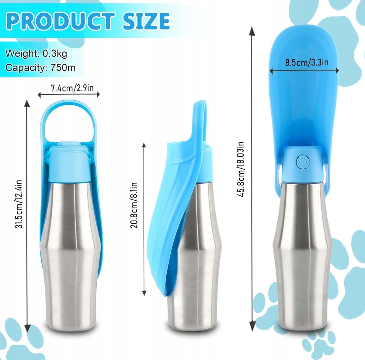 TRAVEL DOG BOTTLE WITH AIRTIGHT BOWL 750ML Packaging status original