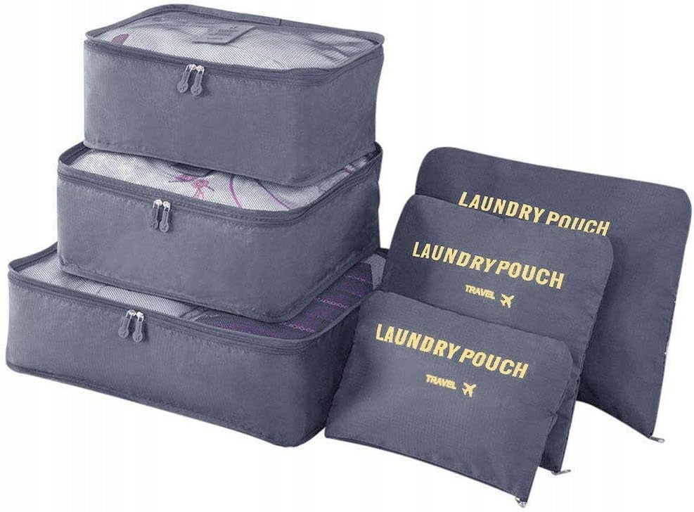 TRAVEL ORGANIZER SUITCASE LUGGAGE BAGS PACKING CUBES SET OF 6 PCS. GREY Color gray