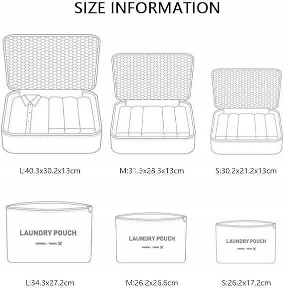 TRAVEL ORGANIZERS FOR SUITCASE 6PCS CUBES PACKING CLOTHES BAG GREY Manufacturer code organizer