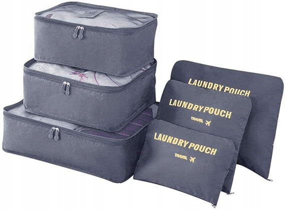 TRAVEL ORGANIZERS FOR SUITCASE 6PCS CUBES PACKING CLOTHES BAG GREY