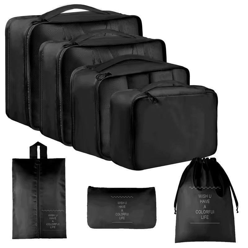 TRAVEL ORGANIZERS FOR SUITCASE CLOTHES SHOES UNDERWEAR BLACK SET 7PCS