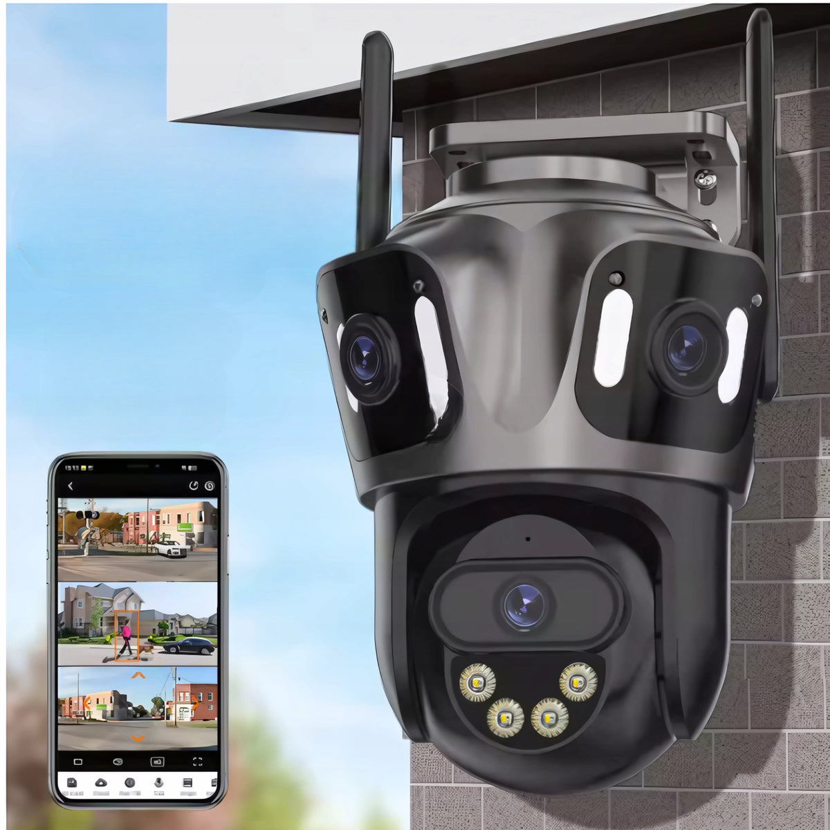 TRIPLE OUTDOOR CAMERA WIFI IP SMART APP ICSEE 4MP x3 HD ROTATING Packaging status original