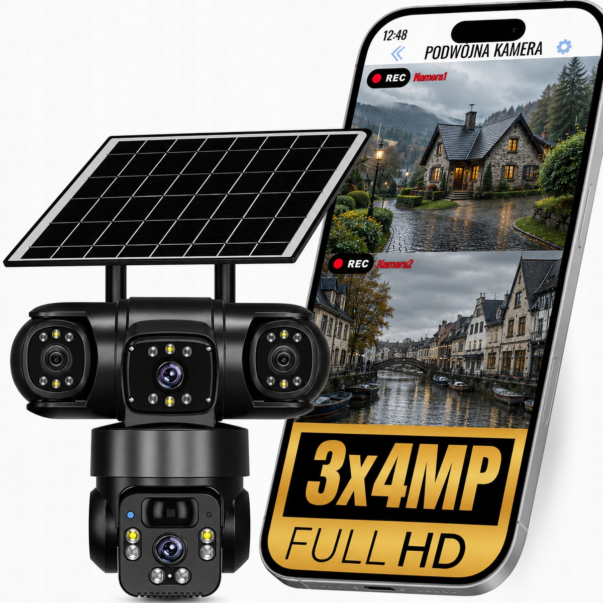 TRIPLE OUTDOOR CAMERA WiFi LTE ROTATING 12MP IP DETECTION SMART SIM