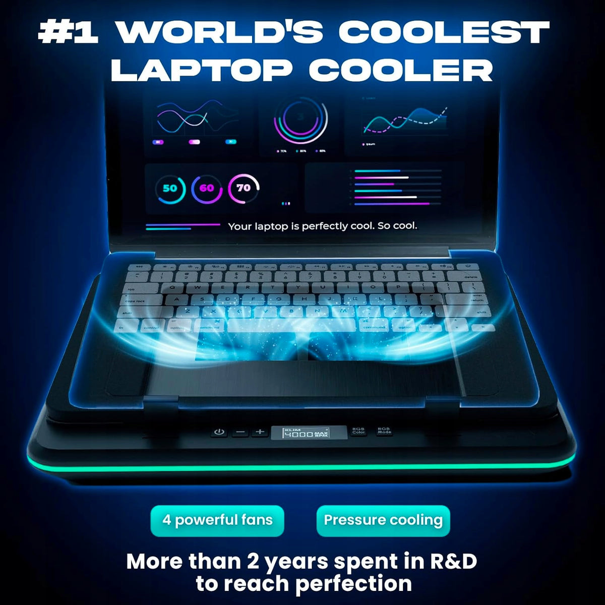 TURBOFROST COOLING FOR LAPTOP GAMING RGB 4 FANS USB C Packaging status original