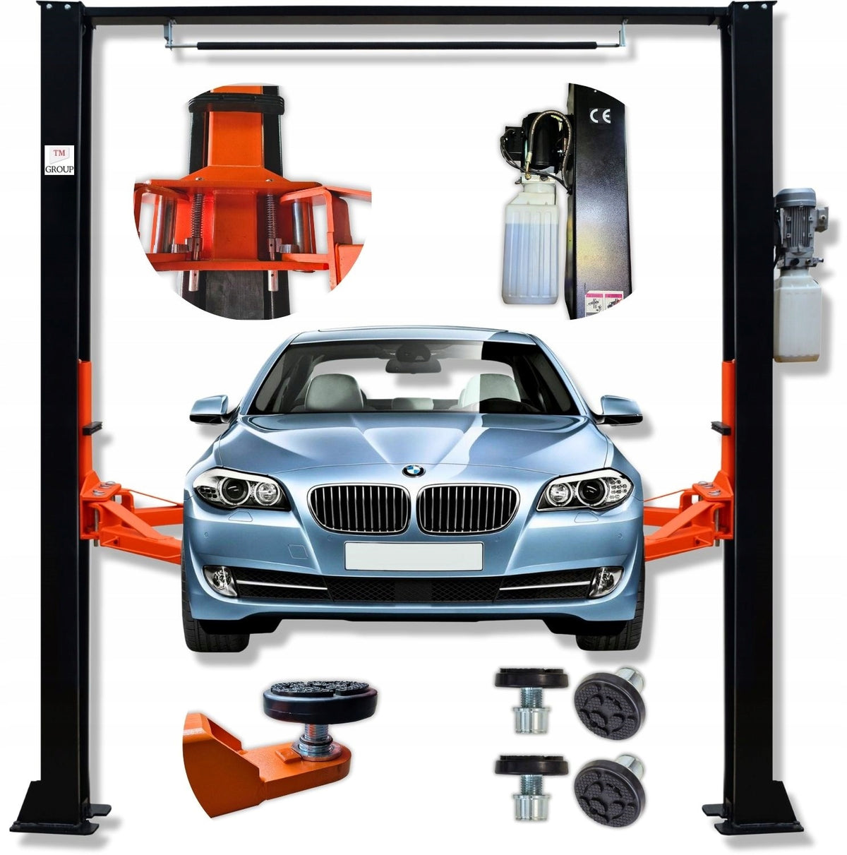 TWO-COLUMN CAR WORKSHOP LIFT COMBINED WITH TOP 4T SEMI-AUTOMATIC