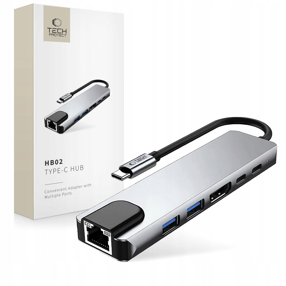 Tech-Protect Hub Splitter USB Adapter USB-A TYPE-C / HDMI 4K / RJ45 6in1
