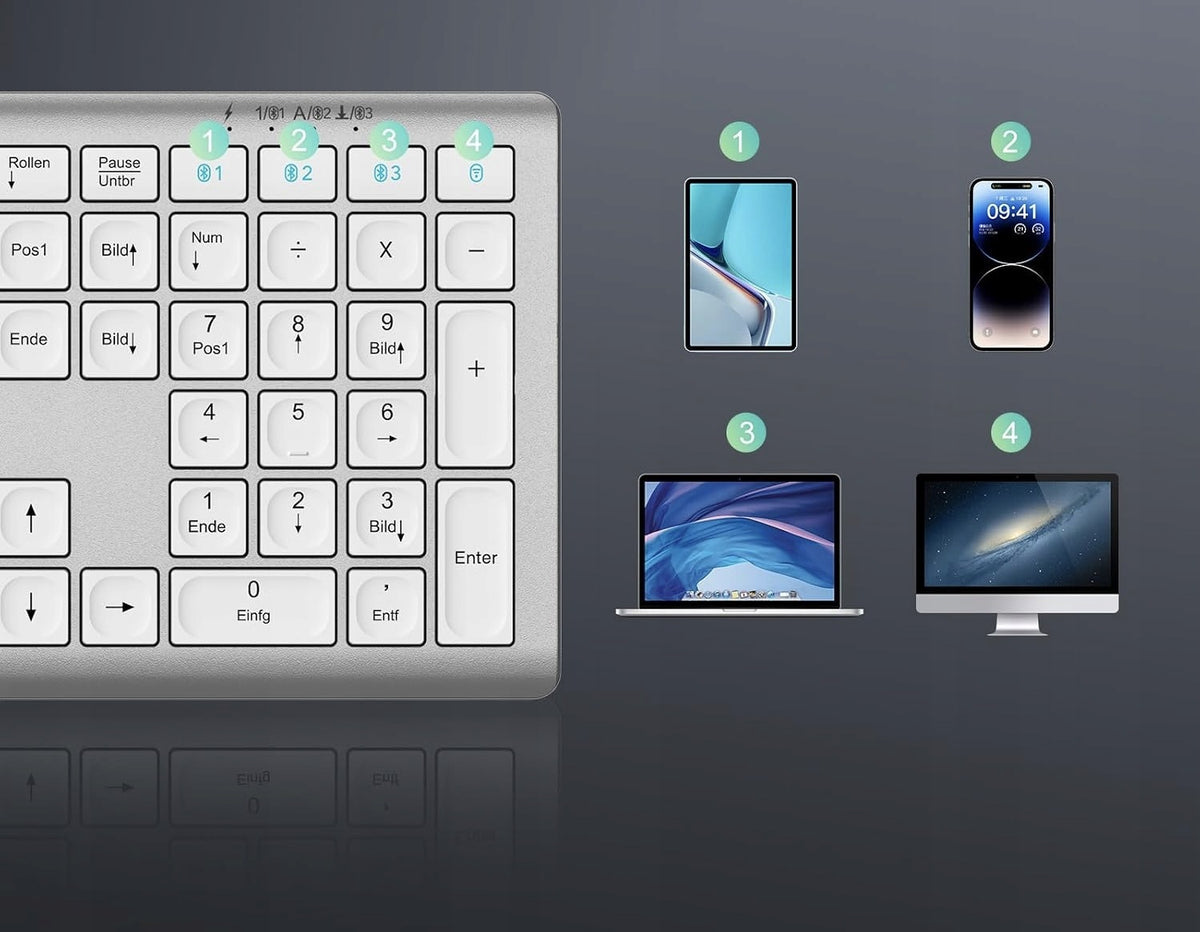 TeckNet Wireless Bluetooth Keyboard, 4 Devices, Quiet, USB QWERTZ Manufacturer code 48