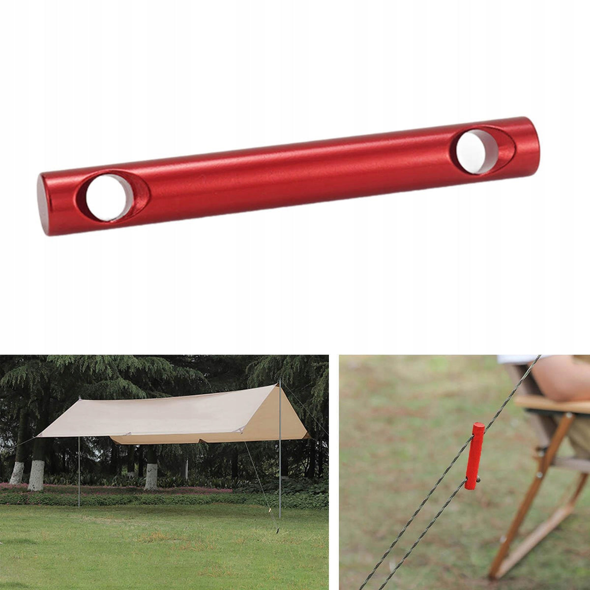 Tent Cord Tightener 2 Hole Aluminum Alloy Double Eye Wind Rope Red