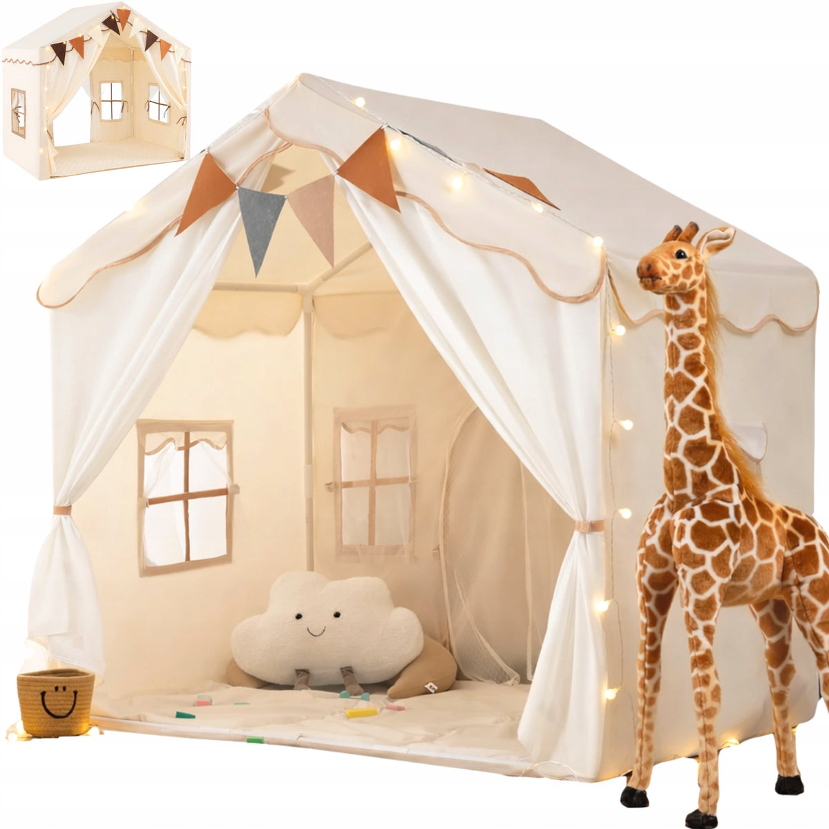 Tent Cottage TIPI FOR HOME GARDEN ROOM PALACE FOR CHILDREN BEIGE LARGE