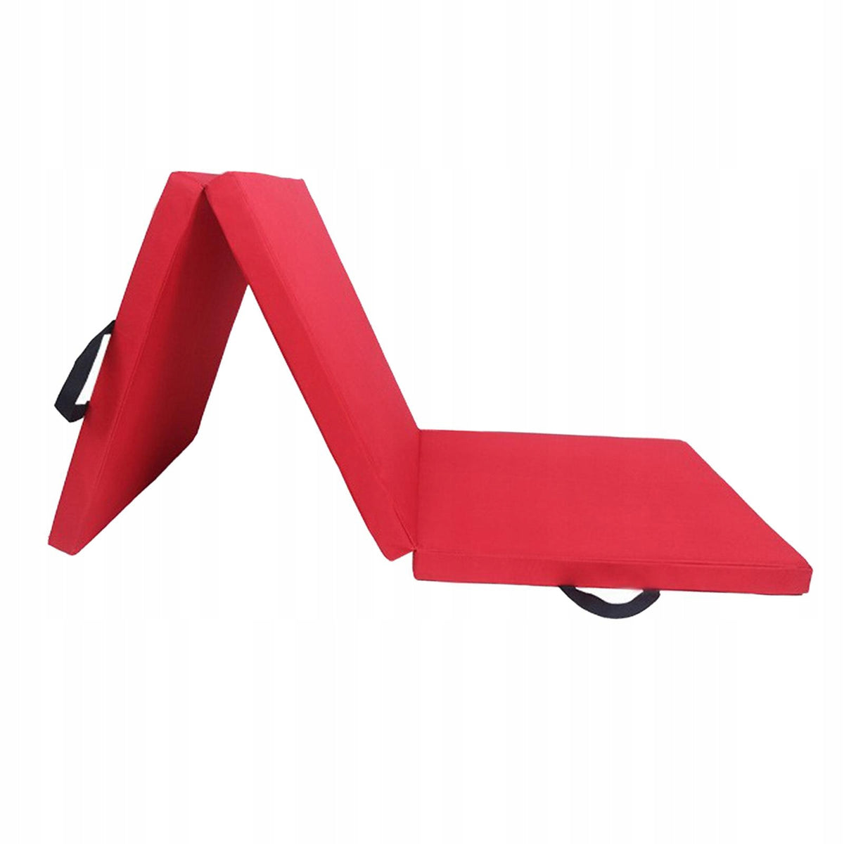 Three Fold Folding Thick Exercise Mat with Carrying Handles Red PU Leather