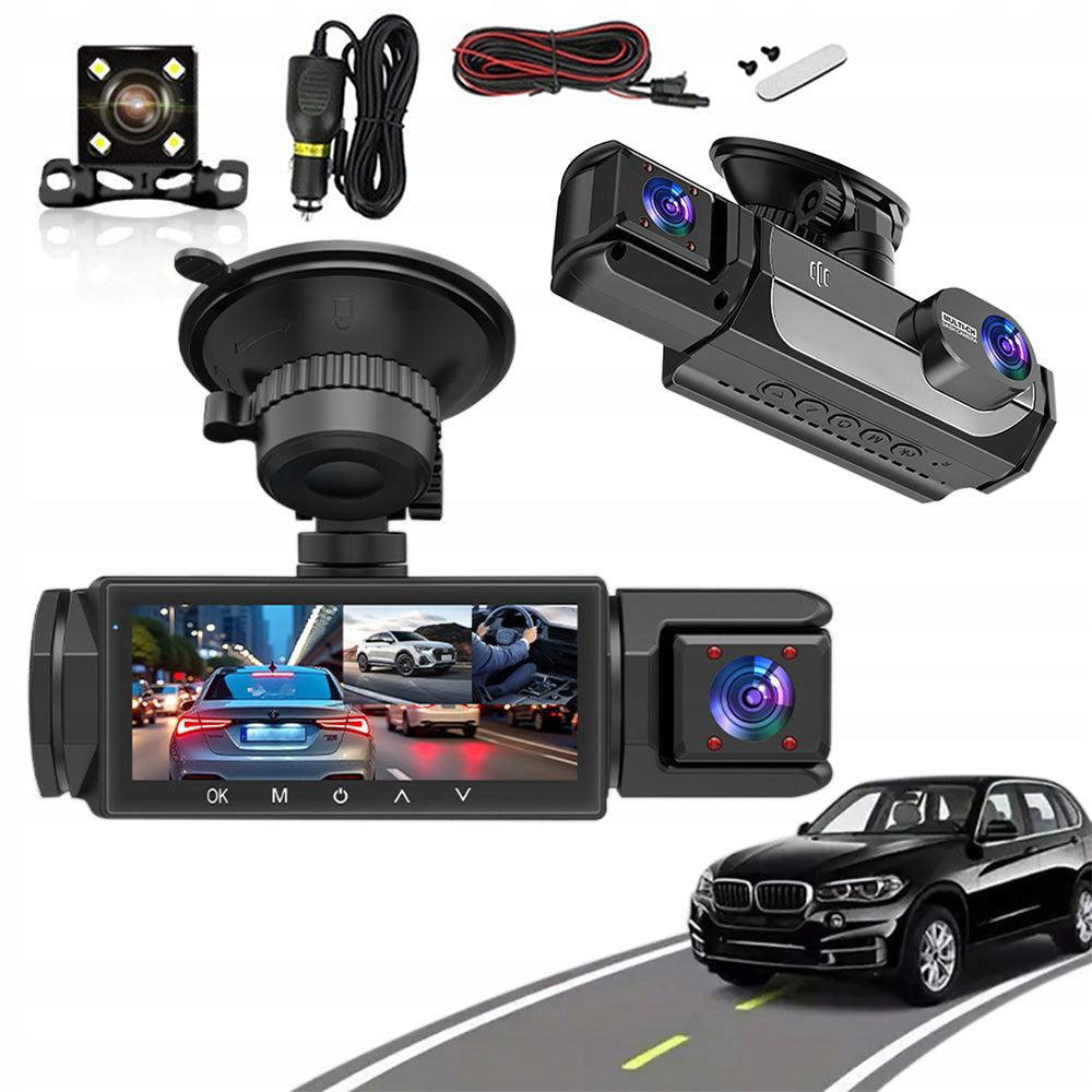 Three-channel dash cam with front, rear and interior camera, and this