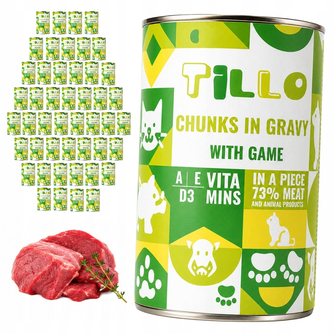 Tillo Chunky Wet Cat Food Game Can 48x415g Pieces in Sauce