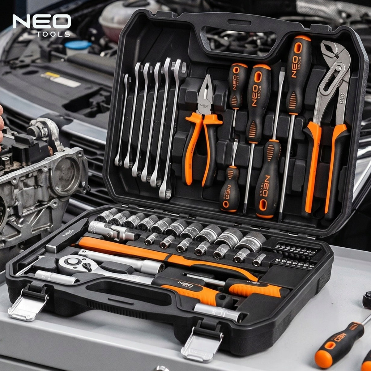 Tool Set Universal Suitcase 56 el. Socket Wrenches NEO TOOLS Brand NEO TOOLS