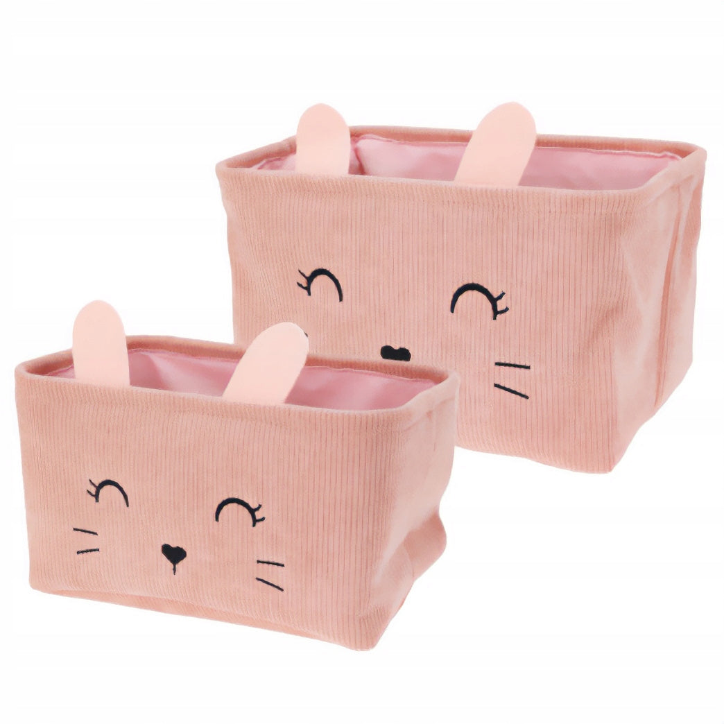 Toy Containers Pink Corduroy Baskets Rabbit Theme 2 PCS 33X23X19CM Brand Home Styling Collection