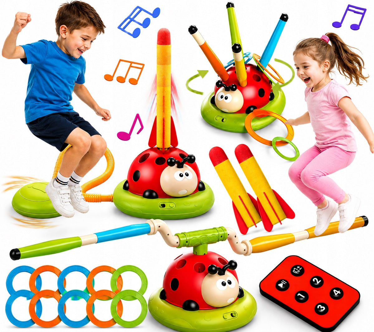 Toy game Interactive 3in1 ladybug racket darts jumping arms