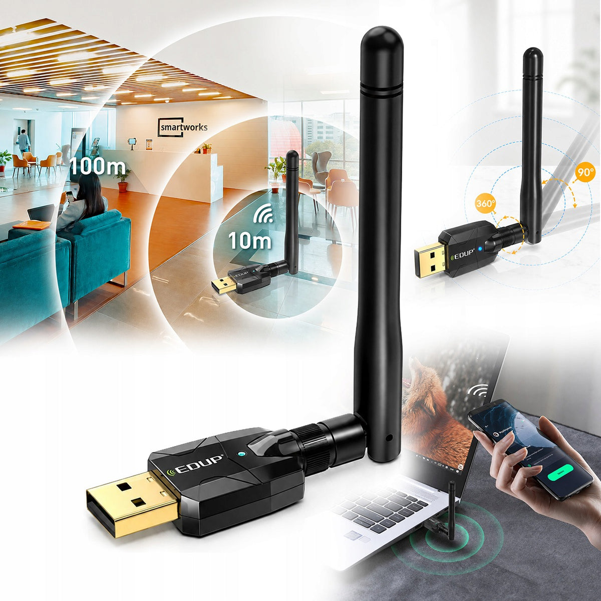 Transmitter EDUP EP-3536 wireless USB Bluetooth 5.1 Antenna 100m