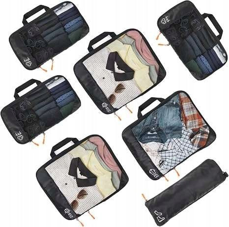 Travel Organizer for Packing Suitcase 7-Pieces Various Sizes Black