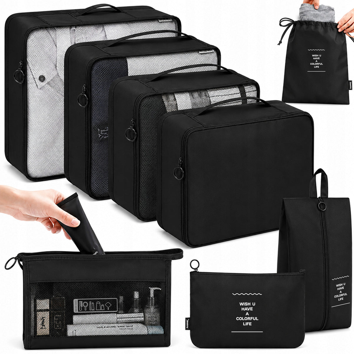 Travel organizers 8pcs for underwear suitcase black RENEW FORCE