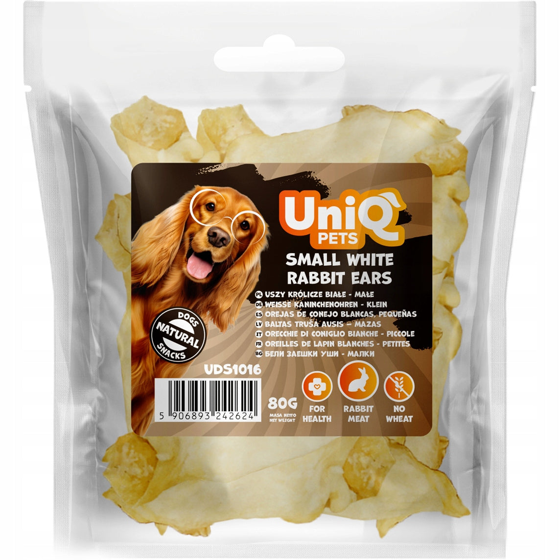 Treat, Dog Snack Ear, Small Rabbit Ears White UniQ Pets 80g Flavor rabbit