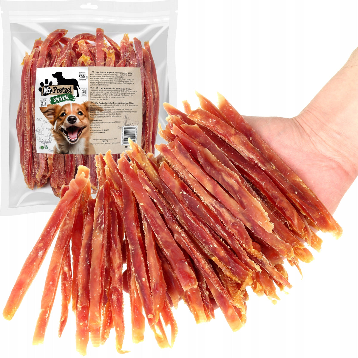Treat, dog snack Soft Duck Strips (92%) Mr.Pretzel 500g