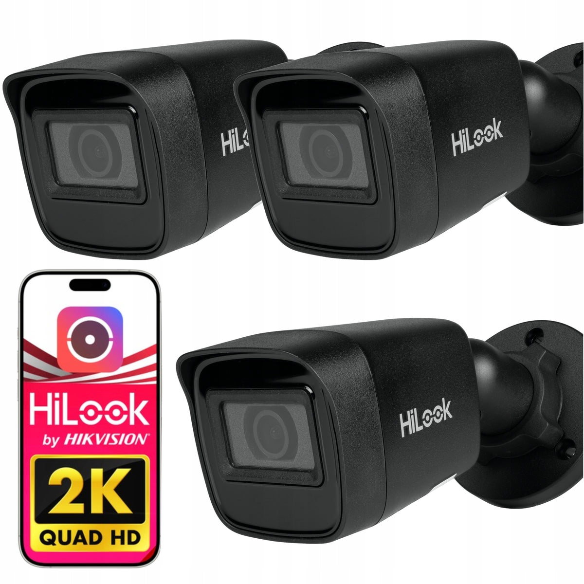 Tube IP Camera 3x IPCAM-B4-P Black 2K+ 4MPx HiLook Outdoor Monitoring
