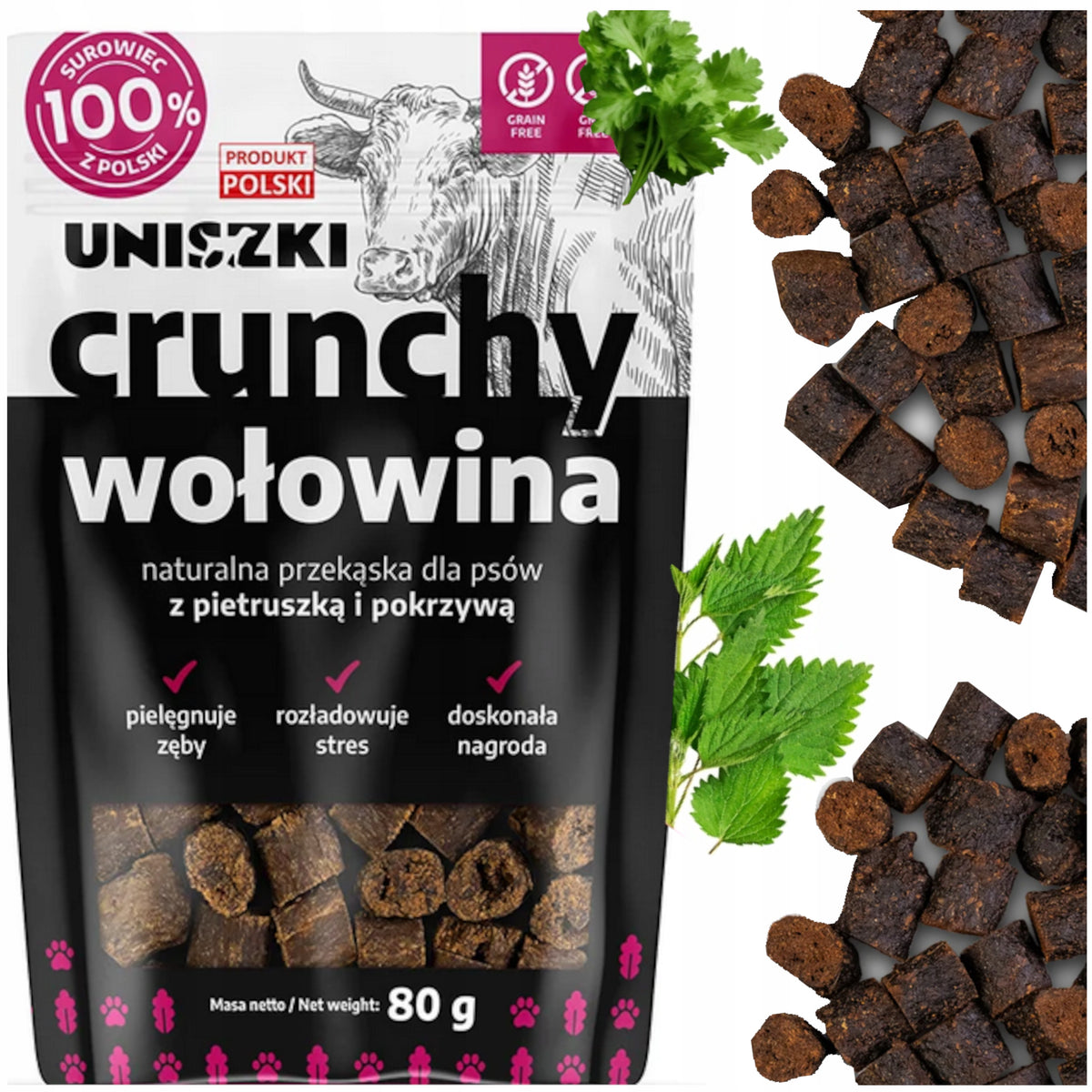 UNISZKI DOG TREAT CRUNCHY BEEF PARSLEY-NETTLE 80G