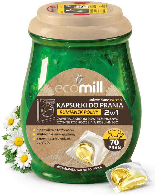 UNIVERSAL WASHING CAPSULES 2in1 EFFECTIVE CHAMOMILE FIELD ECOMILL 140pcs Packaging status original