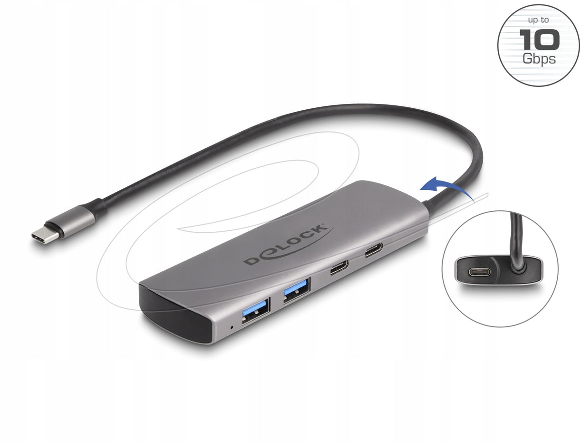 USB 10 Gbps Hub 2x USB Type-A + 2x USB Type-C, upstream USB C Delock 64299